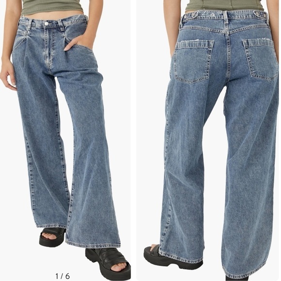We The Free Luca Super Slouch High Waist Wide Leg Jeans Pleated Sz 24 Boho - Picture 1 of 15